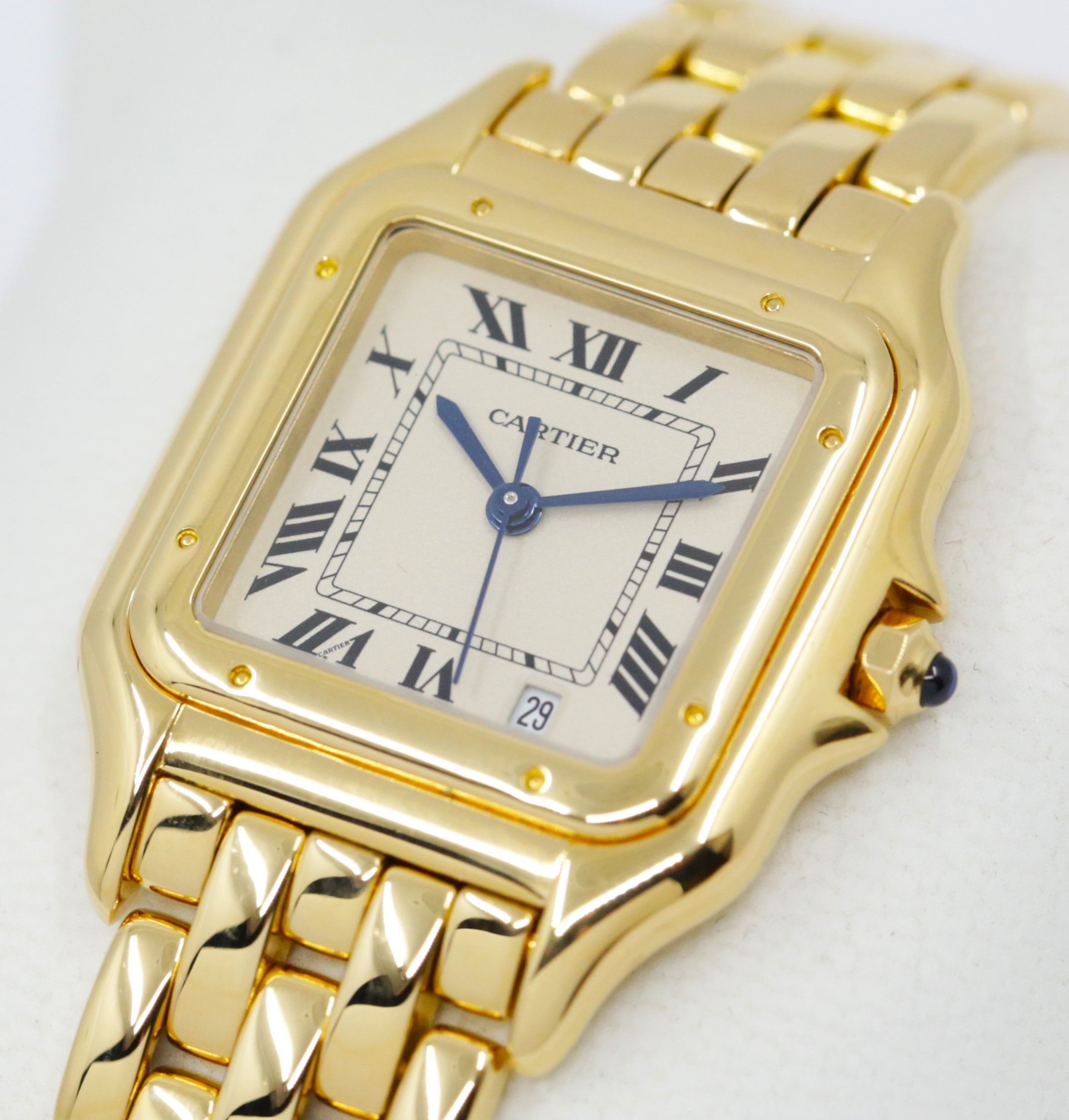 Panthere de Cartier Watch, Medium Model, Silver Roman Dial with Blue Steel Sword-Shaped Hands, on 18ct Yellow Gold Cartier Bracelet, Ref. 8839, with Cartier Service Receipt & Balance of 2 Year Cartier Service Warranty - Image 2