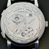 A. Lange & Sohne Lange 1 Time Zone in Platinum, Silver Roman Dial, on Black A. Lange & Sohne Alligator Strap with Platinum A. Lange & Sohne Tang Buckle, Complete with Box & Book