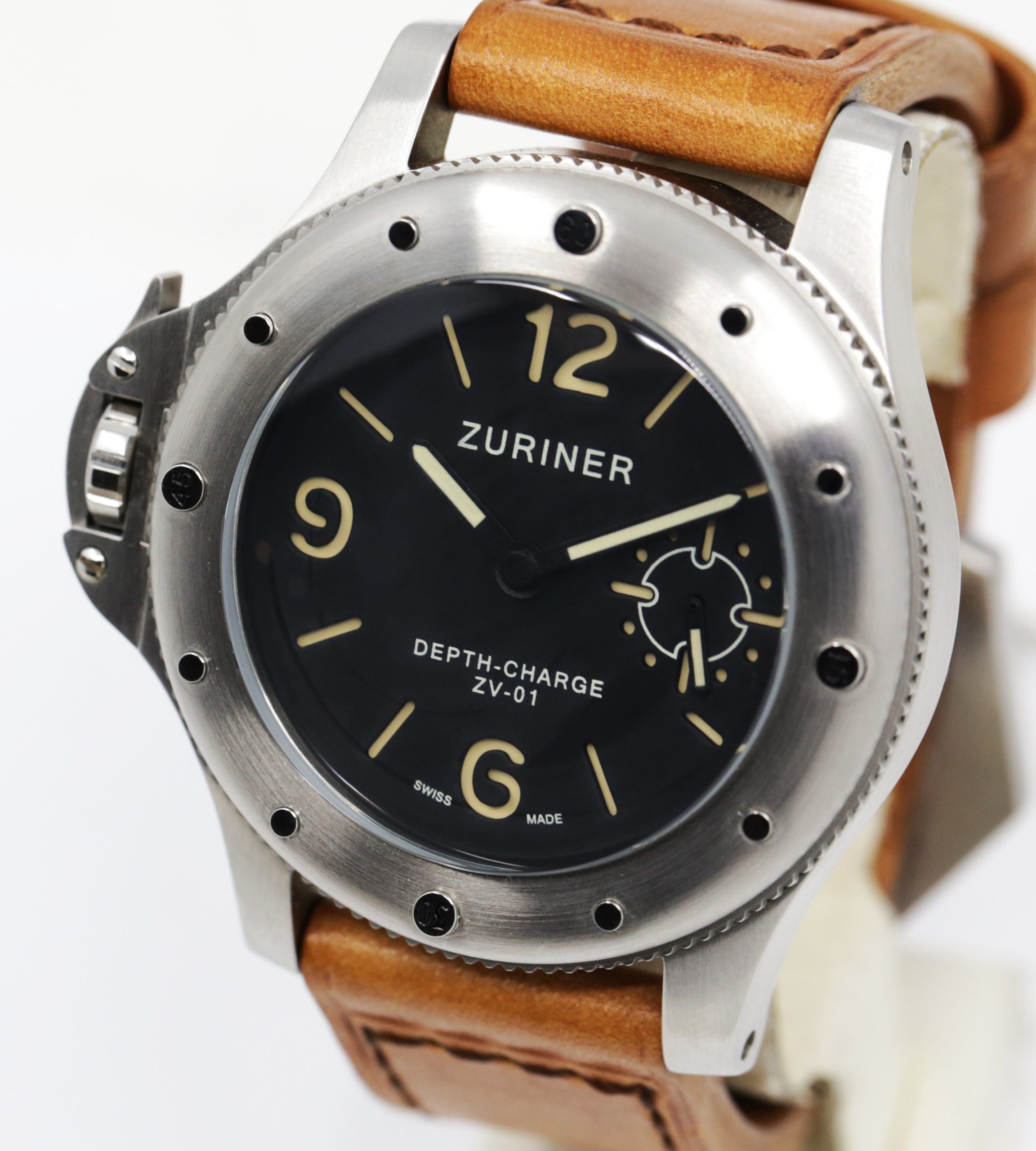 Zuriner Depth Charge, in Stainless Steel, Black Dial on Tan Zuriner Leather Strap with Stainless Steel Zuriner Tang Buckle, Ref. ZV01, Circa: 2012, Complete with Box, Book & Zuriner Warranty Certificate - Image 2