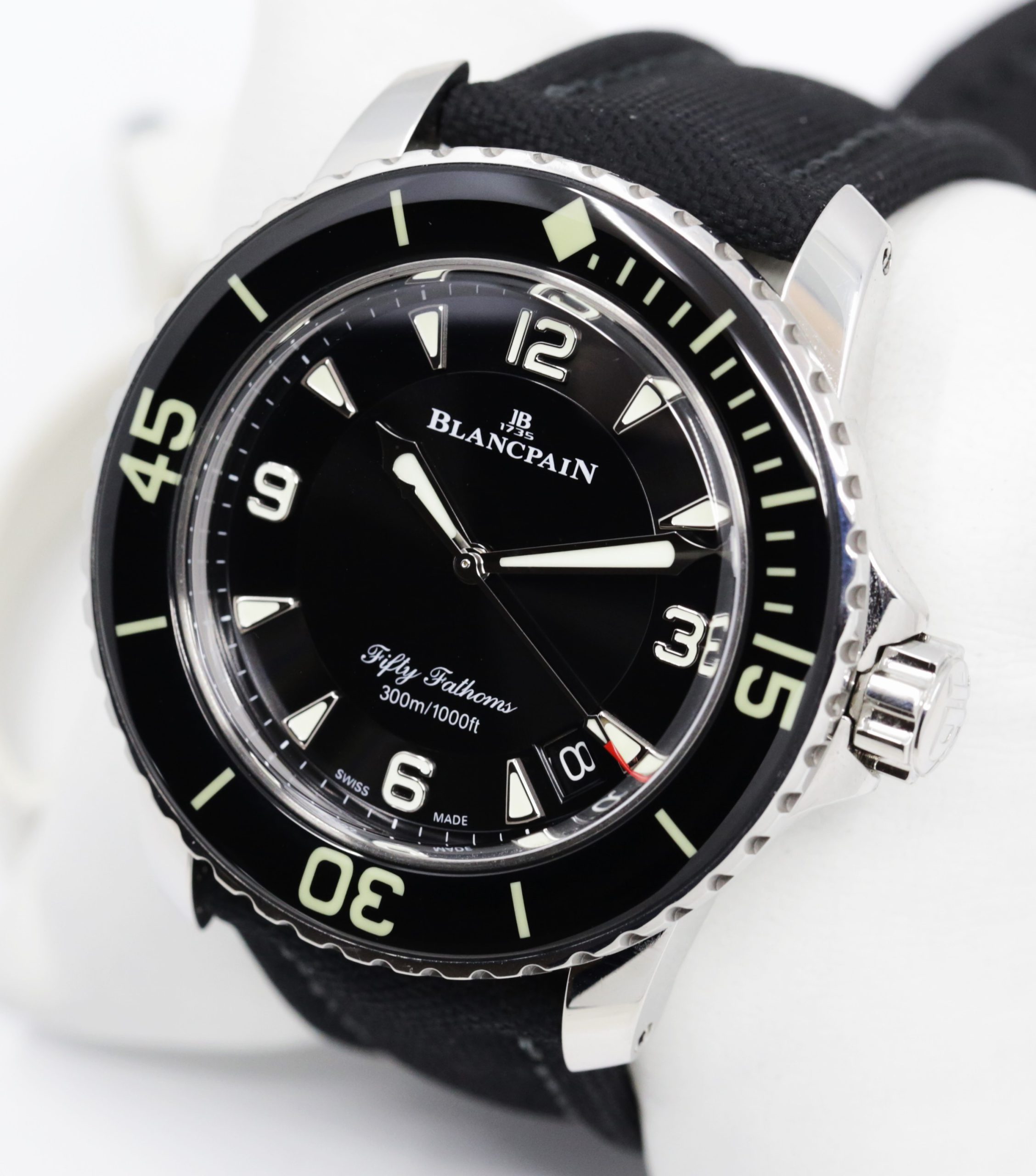 Blancpain Fifty Fathoms Automatique, in Stainless Steel, Black 12, 3, 6, 9 Dial, on Blancpain Canvas Strap with Stainless Steel Blancpain Deployant, Ref.5015-113-52B, Circa: 2022, Complete with Box, Papers & Balance of 2 Year Blancpain Factory Warranty - Image 3