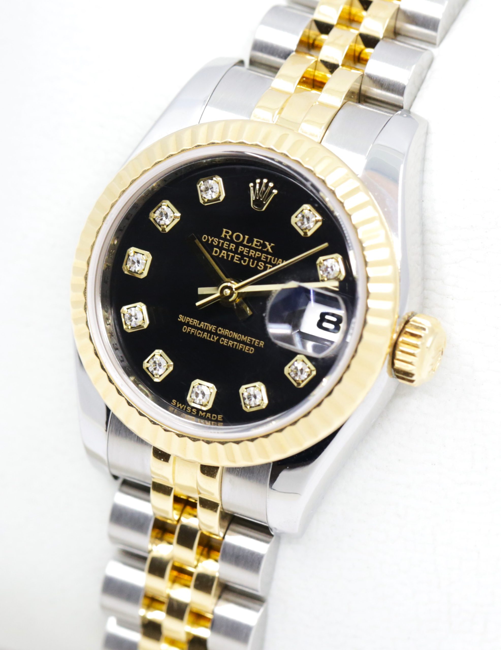 Rolex Lady Datejust 26, Stainless Steel & 18ct Yellow Gold, Black Factory Set Diamond Dial on Stainless Steel & 18ct Yellow Gold Rolex Jubilee Bracelet, Ref. 179713, Circa: 2007, with Box, Books, Rolex Warranty Certificate & Rolex Service Card Dated July 2017 - Image 5