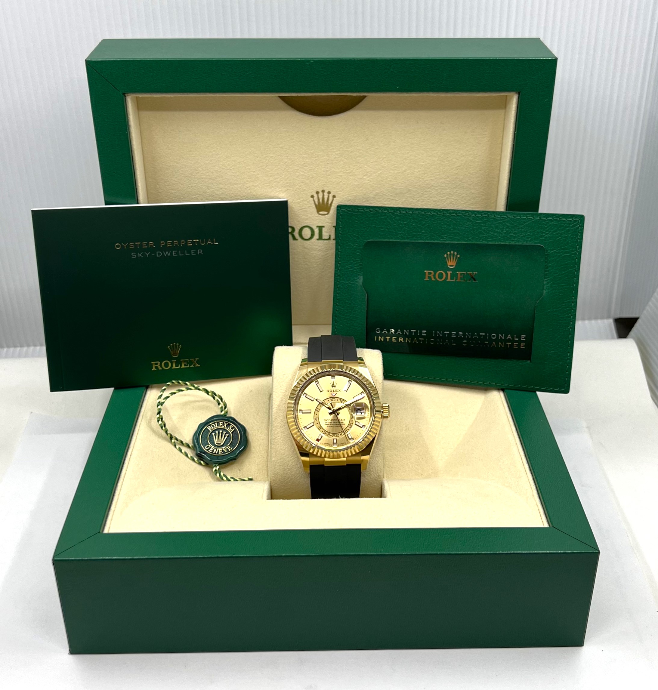 Rolex Sky-Dweller in 18ct Yellow Gold, Champagne Index Dial, on Rolex Oysterflex Band with 18ct Yellow Rolex Depolyant, Ref. 326238, Circa: 2021, Complete with Box, Books, Rolex Warranty Card & Balance of 5 Year Rolex Factory Warranty - Image 8
