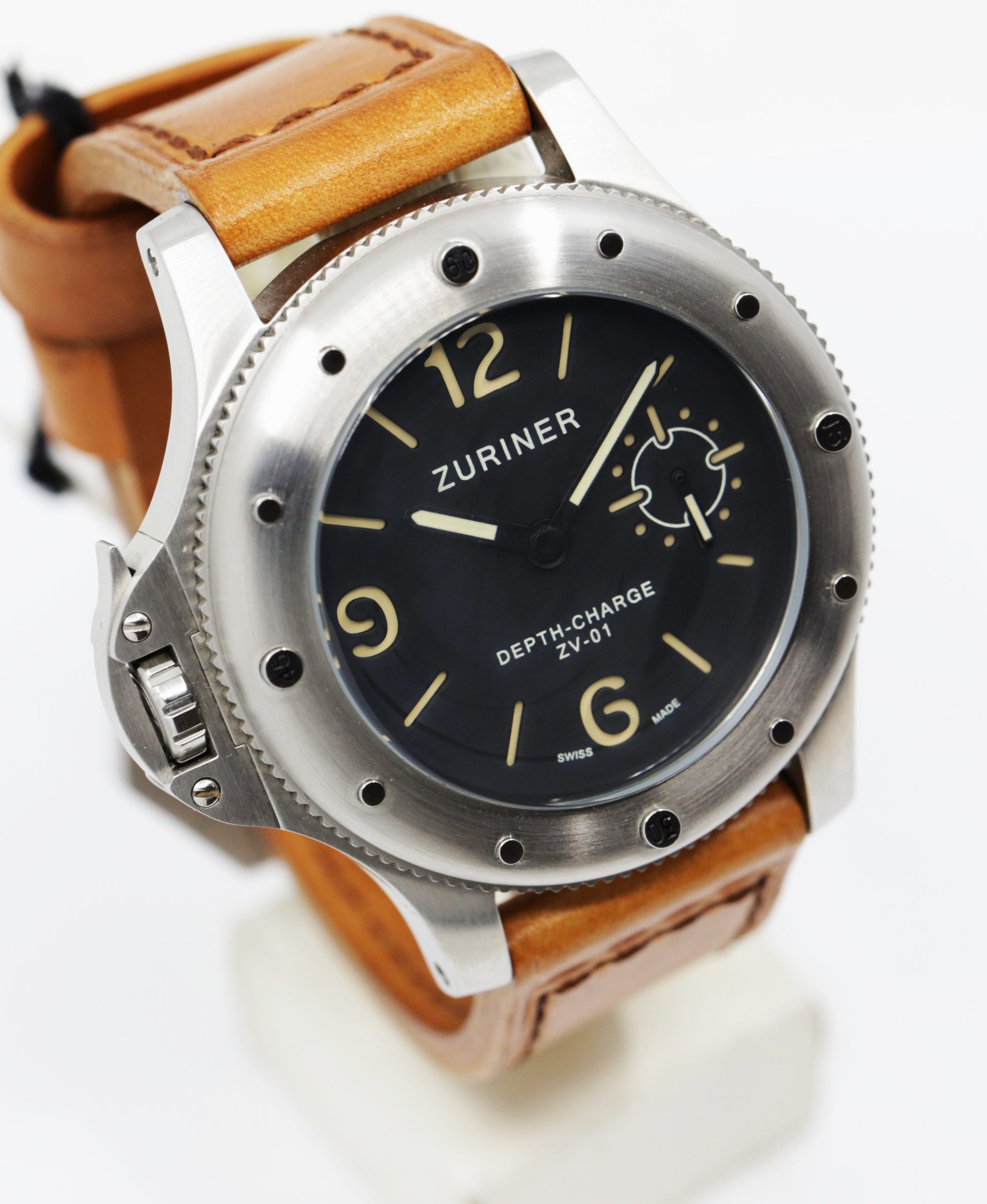 Zuriner Depth Charge, in Stainless Steel, Black Dial on Tan Zuriner Leather Strap with Stainless Steel Zuriner Tang Buckle, Ref. ZV01, Circa: 2012, Complete with Box, Book & Zuriner Warranty Certificate - Image 3
