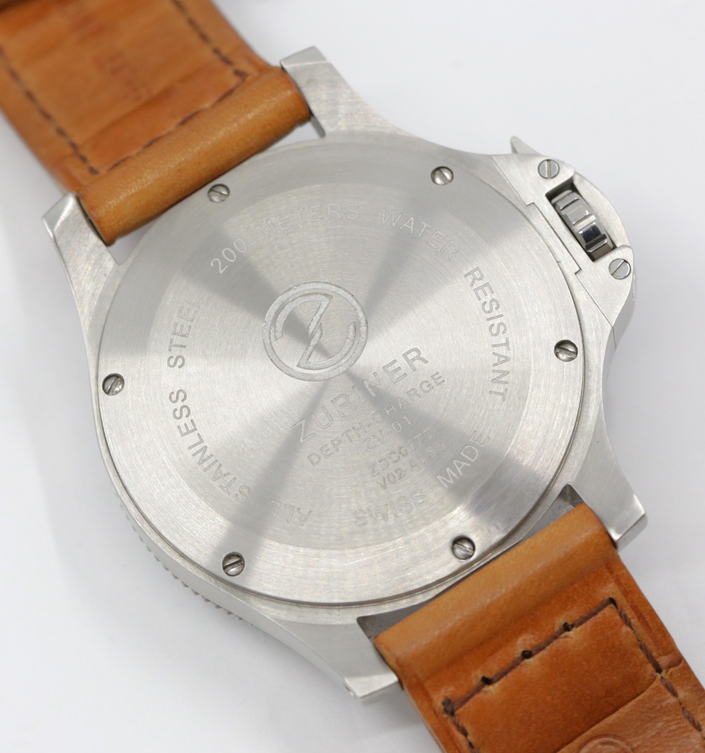 Zuriner Depth Charge, in Stainless Steel, Black Dial on Tan Zuriner Leather Strap with Stainless Steel Zuriner Tang Buckle, Ref. ZV01, Circa: 2012, Complete with Box, Book & Zuriner Warranty Certificate - Image 5