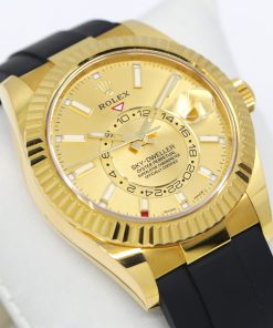 Rolex Sky-Dweller in 18ct Yellow Gold, Champagne Index Dial, on Rolex Oysterflex Band with 18ct Yellow Rolex Depolyant, Ref. 326238, Circa: 2021, Complete with Box, Books, Rolex Warranty Card & Balance of 5 Year Rolex Factory Warranty