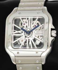 Cartier Santos de Cartier Watch, Large Model, in Stainless Steel, with Skeleton Roman Dial, on Stainless Steel Cartier Bracelet, Ref. WHSA0015, Circa: 2023, Complete with Box, Books, Cartier Warranty Card & Balance of 2 Year Cartier Factory Warranty