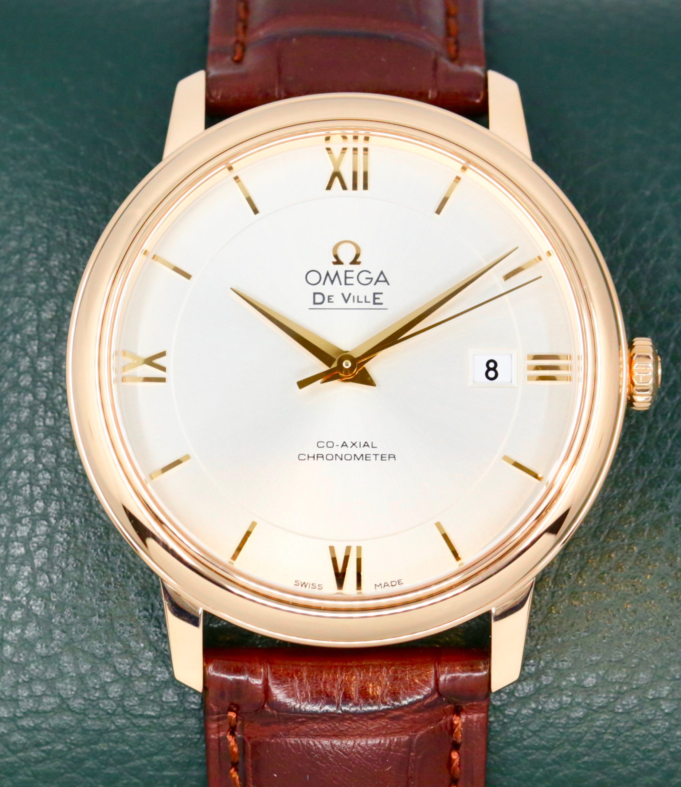 Omega De Ville Prestige, Co-Axial Chronometer, 39.5mm, in 18ct Rose Gold, Silver Dial, on Brown Omega Alligator Strap with 18ct Rose Gold Omega Tang Buckle, Ref. 424.53.40.20.02.001