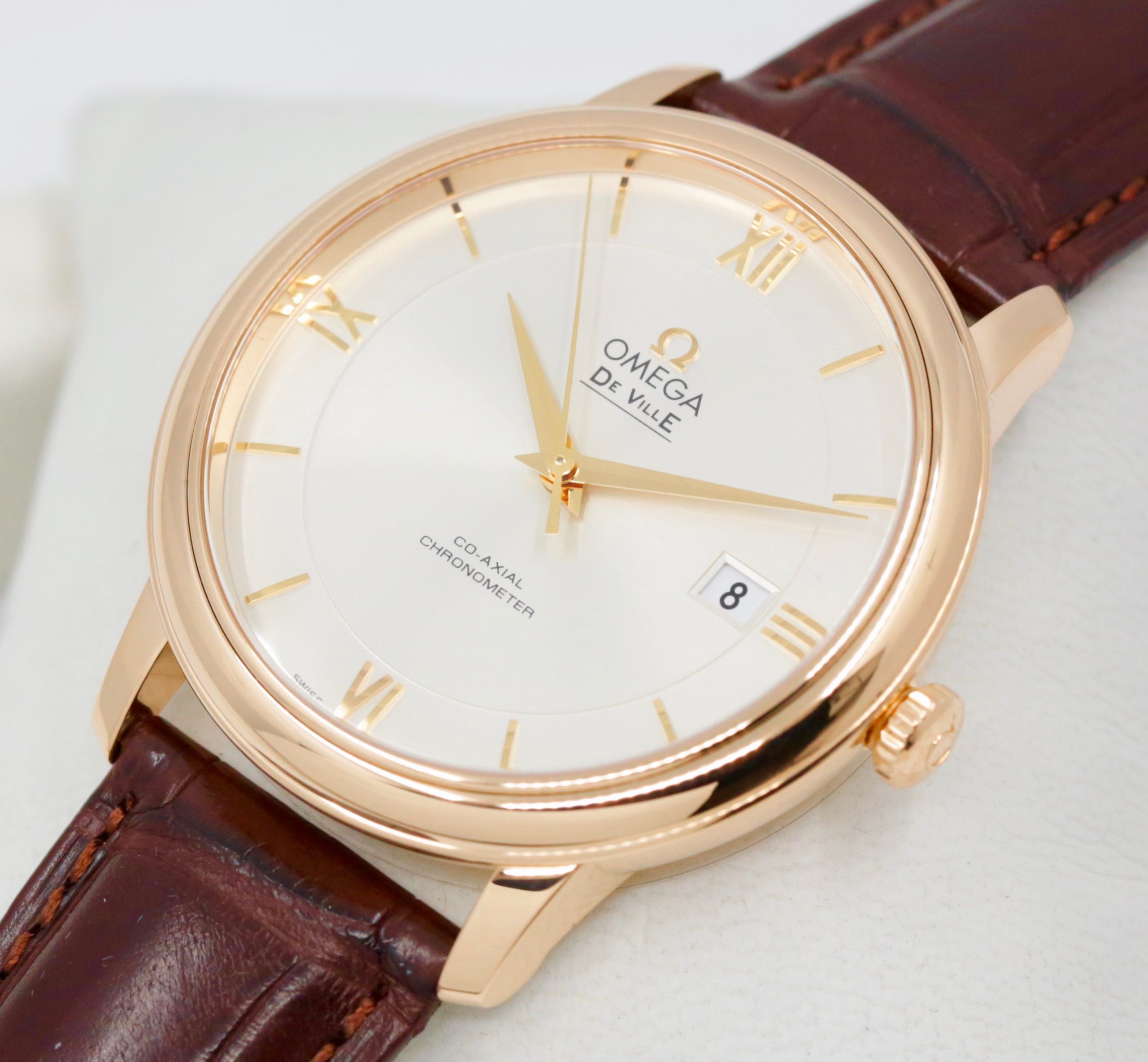 Omega De Ville Prestige, Co-Axial Chronometer, 39.5mm, in 18ct Rose Gold, Silver Dial, on Brown Omega Alligator Strap with 18ct Rose Gold Omega Tang Buckle, Ref. 424.53.40.20.02.001 - Image 3