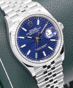 Alternative view of Rolex Oyster Perpetual Datejust 36, in Stainless Steel, Blue Fluted Motif Dial, 18ct White Gold Fluted Bezel, on Stainless Steel Rolex Jubilee Bracelet, Ref. 126234, Circa: 2023, Complete with Box, Books, Rolex Warranty Card & Balance of 5 Year Rolex Factory Warranty