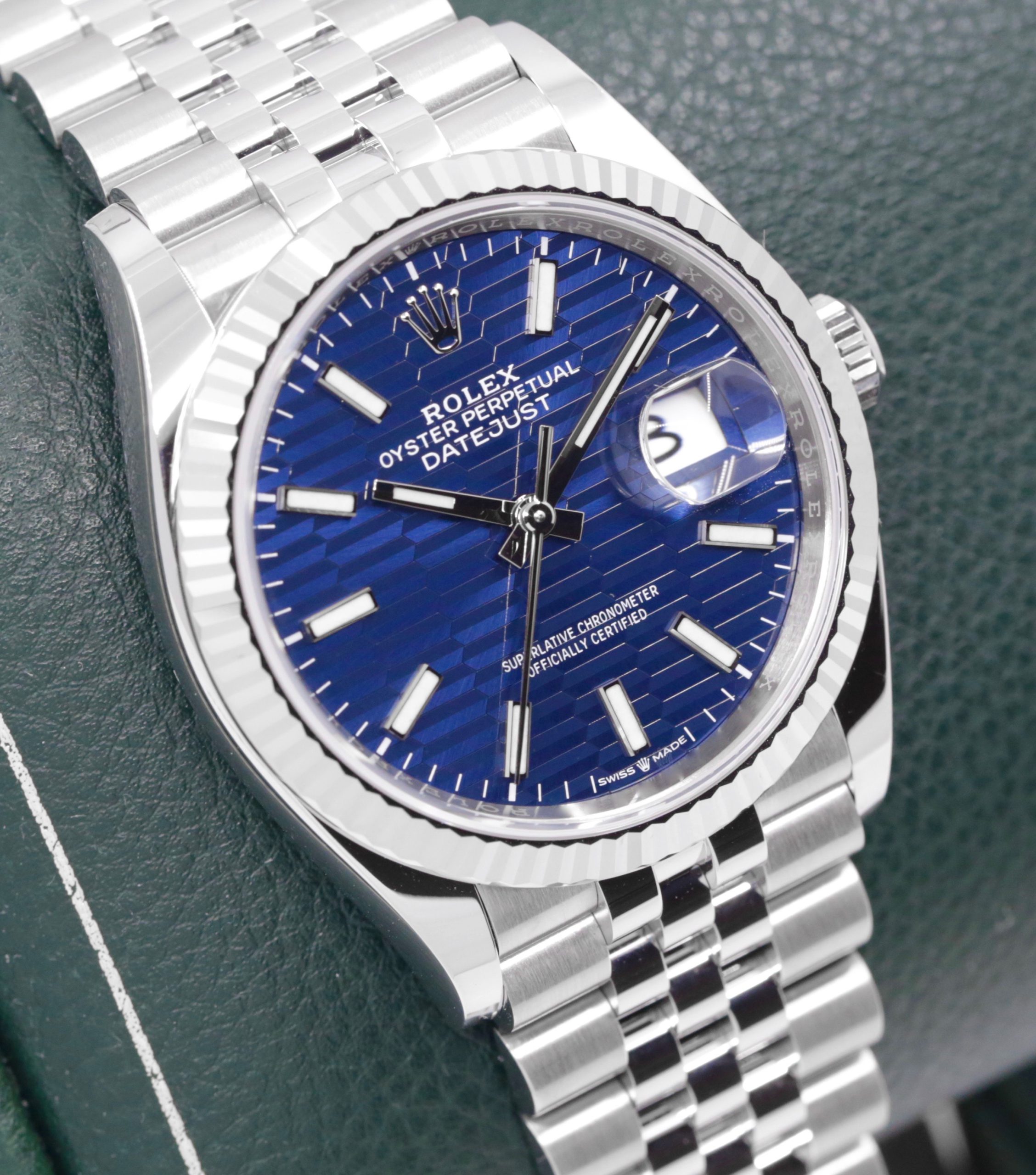 Rolex Oyster Perpetual Datejust 36, in Stainless Steel, Blue Fluted Motif Dial, 18ct White Gold Fluted Bezel, on Stainless Steel Rolex Jubilee Bracelet, Ref. 126234, Circa: 2023, Complete with Box, Books, Rolex Warranty Card & Balance of 5 Year Rolex Factory Warranty - Image 2