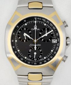 Omega Seamaster Polaris Chronograph, Stainless Steel & Gold-Inlay, Black Index Dial, on Stainless Steel & Gold Bracelet, Ref. 386.1031, Circa: 1988