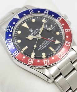 Alternative view of Rolex Oyster Perpetual GMT-Master, Stainless Steel, Matte Black "Swiss - T <25", Blue & Red Bezel, on Stainless Steel Rolex Oyster Bracelet, Ref. 1675, Circa: 1971