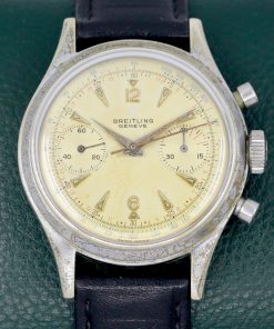 Breitling Vintage Chronograph, in Stainless Steel, Patinated Index Dial, on Black Leather Strap with Stainless Steel Tang Buckle, Ref. 1191, Circa: 1960's