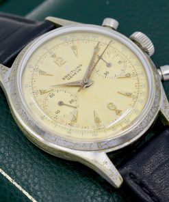Alternative view of Breitling Vintage Chronograph, in Stainless Steel, Patinated Index Dial, on Black Leather Strap with Stainless Steel Tang Buckle, Ref. 1191, Circa: 1960's