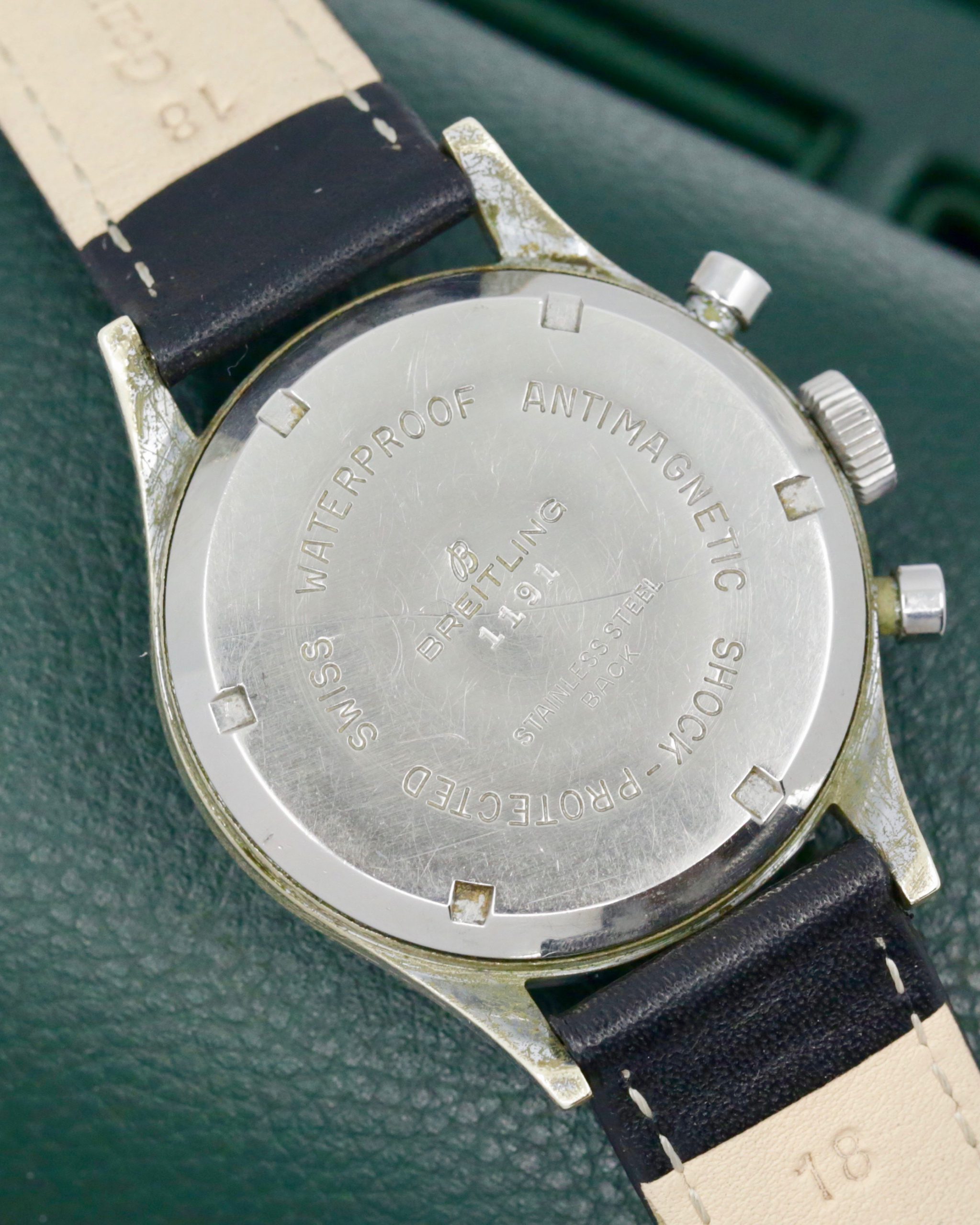 Breitling Vintage Chronograph, in Stainless Steel, Patinated Index Dial, on Black Leather Strap with Stainless Steel Tang Buckle, Ref. 1191, Circa: 1960's - Image 5