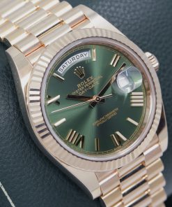 Alternative view of Rolex Day-Date 40, in 18ct Everose Gold, Olive Green Roman Dial, on 18ct Everose Gold Rolex President Bracelet, Ref. 228235, Circa: 2017, with Box, Books & Rolex Warranty Card