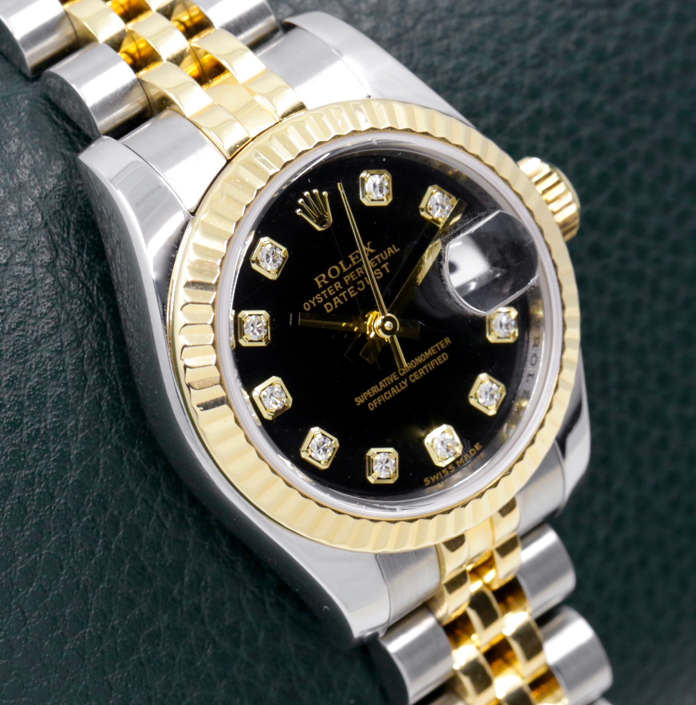 Rolex Lady Datejust 26, Stainless Steel & 18ct Yellow Gold, Black Factory Set Diamond Dial on Stainless Steel & 18ct Yellow Gold Rolex Jubilee Bracelet, Ref. 179713, Circa: 2007, with Box, Books, Rolex Warranty Certificate & Rolex Service Card Dated July 2017 - Image 3
