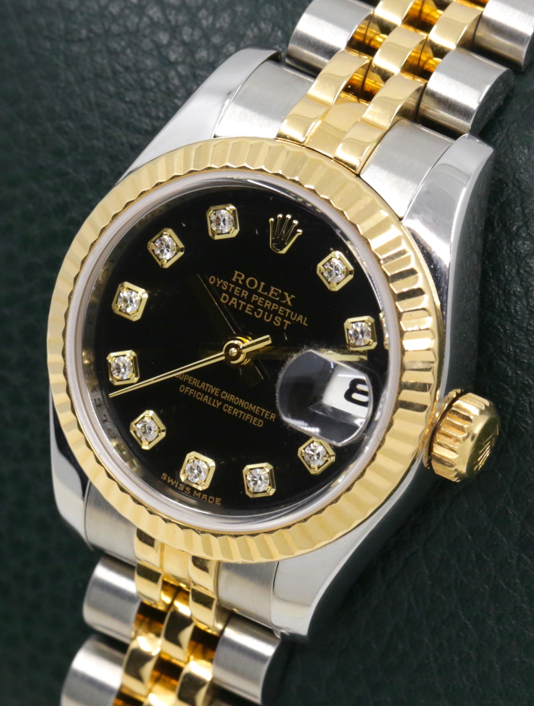 Rolex Lady Datejust 26, Stainless Steel & 18ct Yellow Gold, Black Factory Set Diamond Dial on Stainless Steel & 18ct Yellow Gold Rolex Jubilee Bracelet, Ref. 179713, Circa: 2007, with Box, Books, Rolex Warranty Certificate & Rolex Service Card Dated July 2017 - Image 2