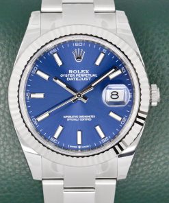 Rolex Datejust 41, Stainless Steel, Blue Index Dial, 18ct White Gold Bezel, on Stainless Steel Rolex Oyster Bracelet, Ref. 126334, Circa: 2021, with Box, Rolex Warranty Card & Balance of 5 Year Factory Warranty