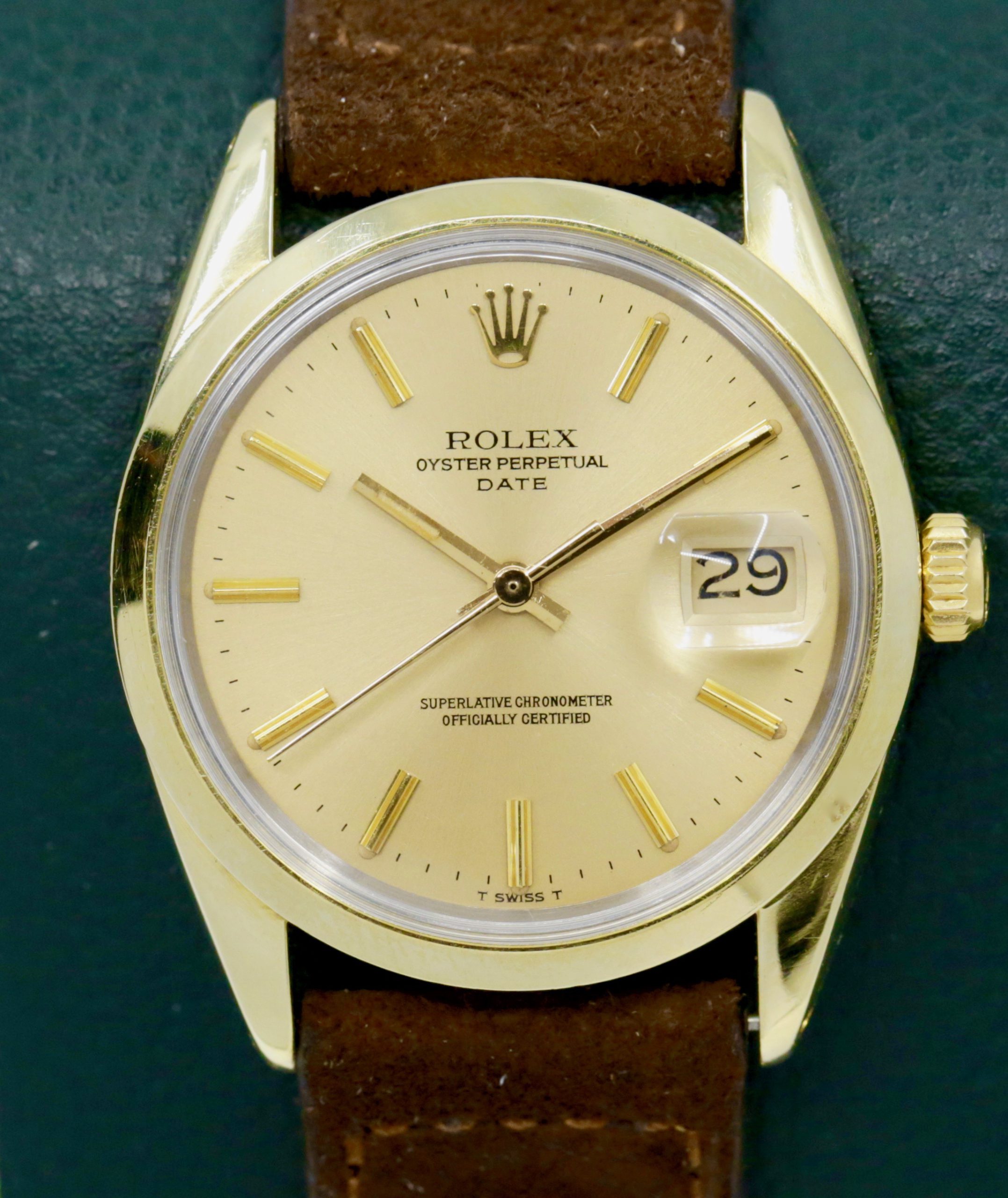 Rolex Oyster Perpetual Date chronometer Ref 1550 gold capped on stainless steel.