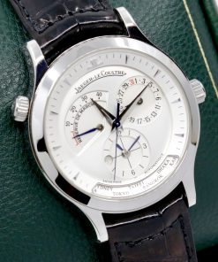 Alternative view of Jaeger Le Coultre Master Geographic Ref 142.8.92.S in stainless steel, silver index dial on JLC stainless steel Deployment Strap, with Box, Book & Original Certificate
