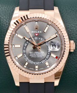 Rolex Sky-Dweller, in 18ct Everose Gold, Slate Index Dial on Rolex Oysterflex Strap with 18ct Everose Gold Rolex Deployant, Ref. 326235, Circa: 2022, Complete with Box, Books, Rolex Warranty Card & Balance of 5 Year Rolex Factory Warranty