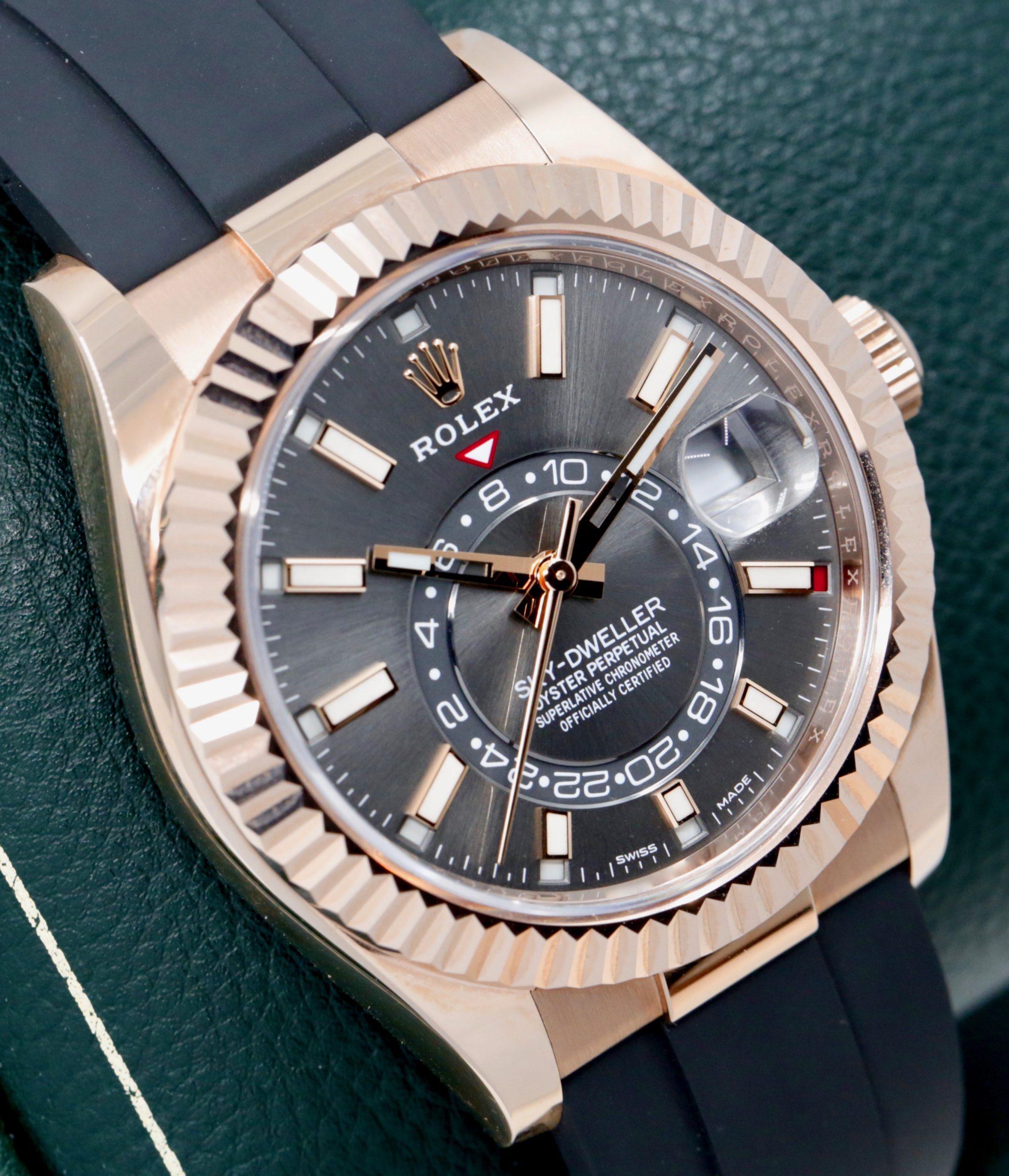 Rolex Sky-Dweller, in 18ct Everose Gold, Slate Index Dial on Rolex Oysterflex Strap with 18ct Everose Gold Rolex Deployant, Ref. 326235, Circa: 2022, Complete with Box, Books, Rolex Warranty Card & Balance of 5 Year Rolex Factory Warranty - Image 3