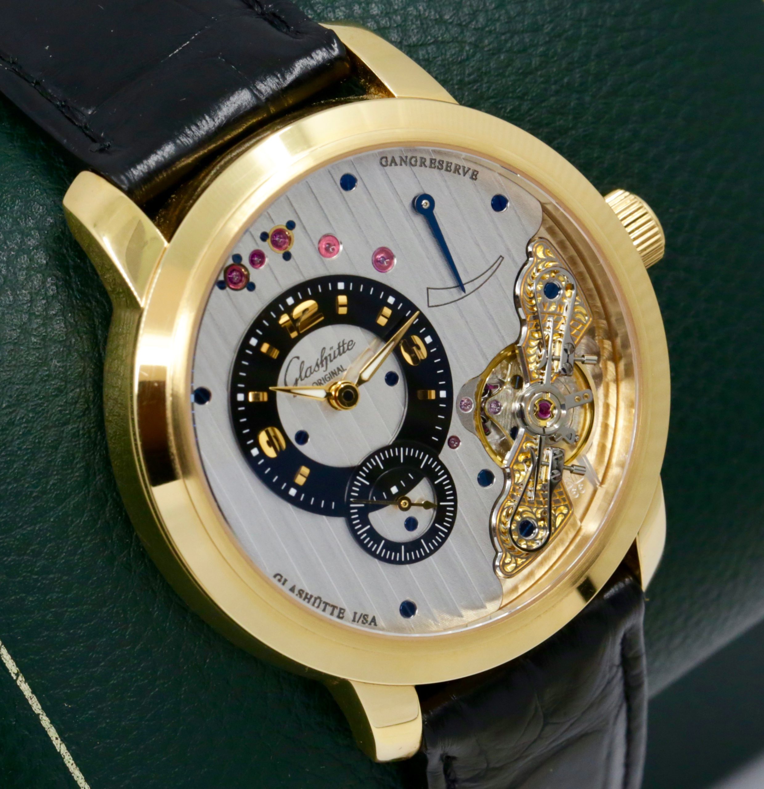 Glashutte Original PanoInverse XL, in 18ct Yellow Gold, Black Arab Dial with sub dials at 6, black Glashutte Original crocodile strap with 18ct Yellow Gold Glashutte Original Deployant, Ref. 661010105, Circa: 2013, Complete Box & Book, - Image 2