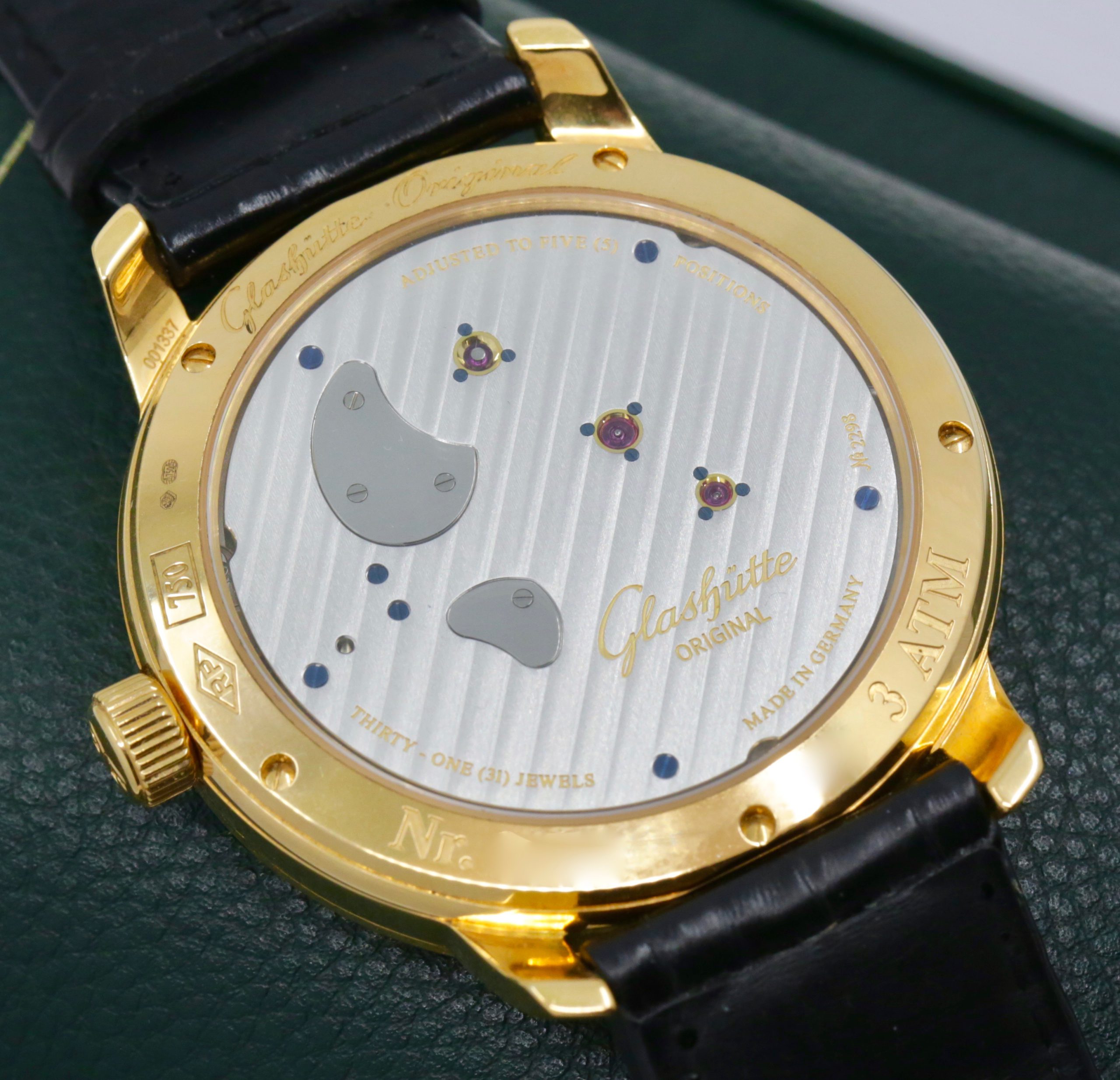 Glashutte Original PanoInverse XL, in 18ct Yellow Gold, Black Arab Dial with sub dials at 6, black Glashutte Original crocodile strap with 18ct Yellow Gold Glashutte Original Deployant, Ref. 661010105, Circa: 2013, Complete Box & Book, - Image 6