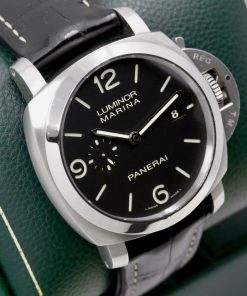 Alternative view of Panerai Luminor Marina 1950 3 Day Automatic in Stainless Steel, Black Matt Dial on a Panerai Strap, with additional Rubber strap. Ref. PAM00312, Ca. 2011 Box and Books, "To Be Sold as Traded"