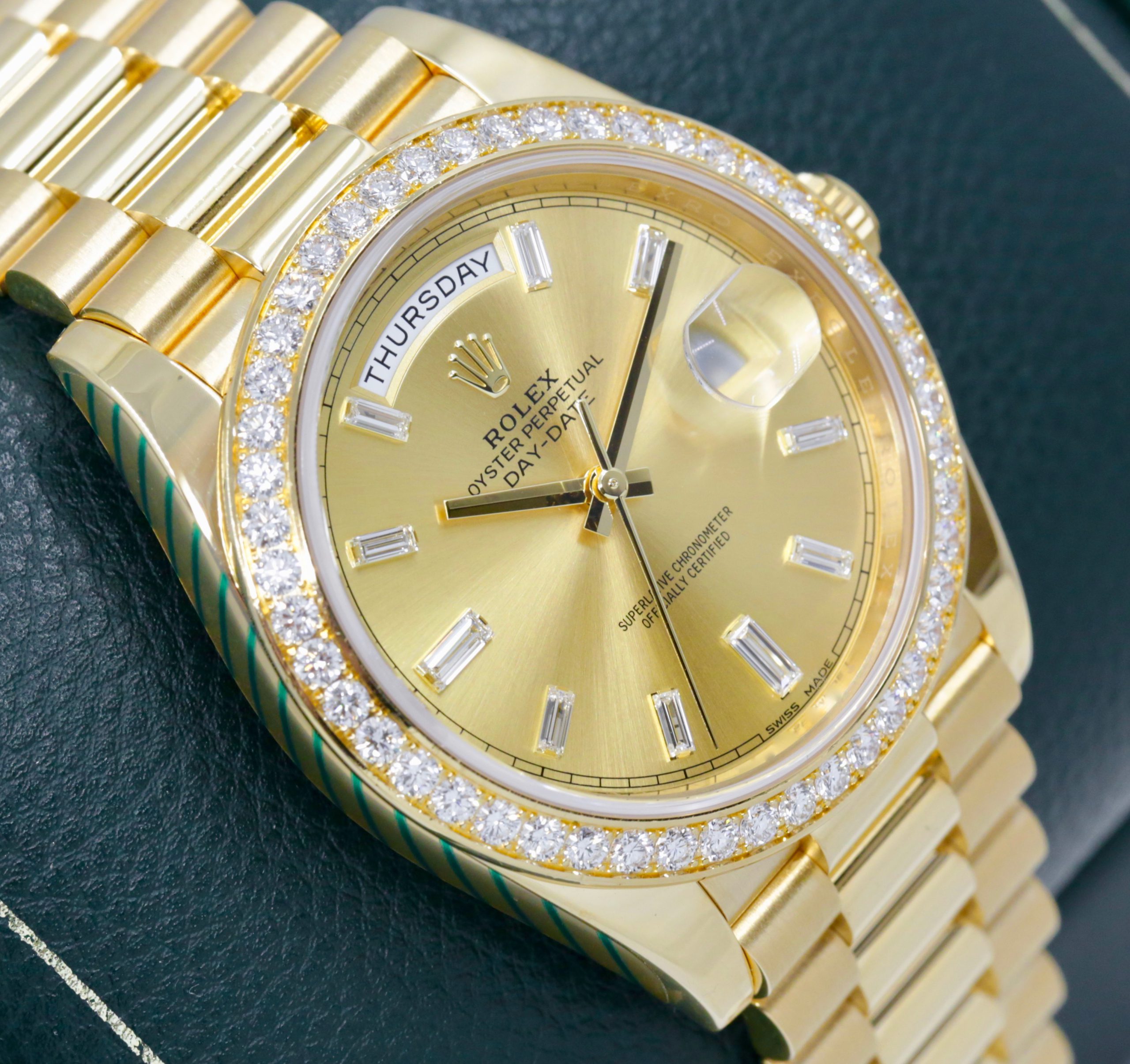 Rolex Oyster Perpetual Day-Date 40 in 18ct Yellow Gold, Factory Set Champagne Baguette Dial with Factory Set Diamond Bezel on 18ct Yellow Gold President Bracelet, Ref. 228348RBR, Circa: 2016, with Box, Book, Rolex Warranty Card & Balance of 2 Year Rolex Service Warranty - Image 5