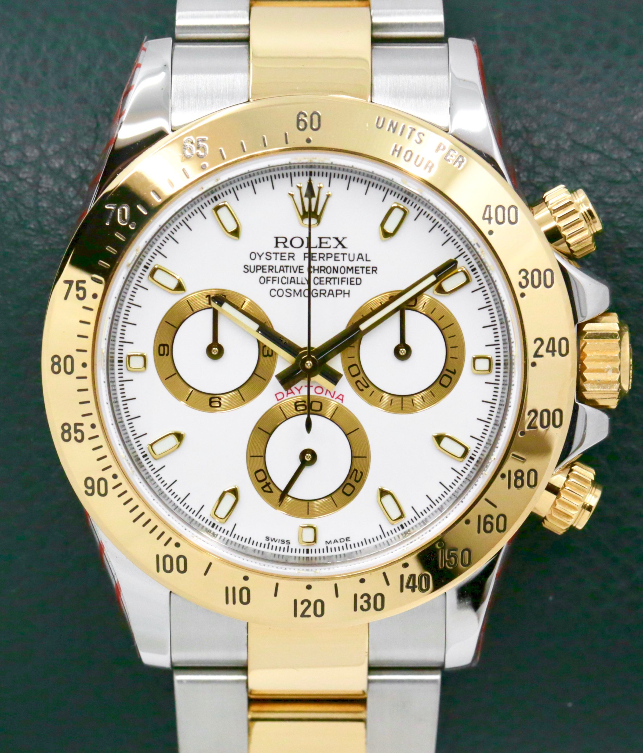 Rolex Cosmograph Daytona, in Stainless Steel & 18ct Yellow Gold, White Index Dial, on Stainless Steel & 18ct Yellow Gold Rolex Oyster Bracelet, Ref. 116523, Circa: 2008, with Box, Books, New Rolex Service Card & Balance of 2 Year Rolex Service Warranty