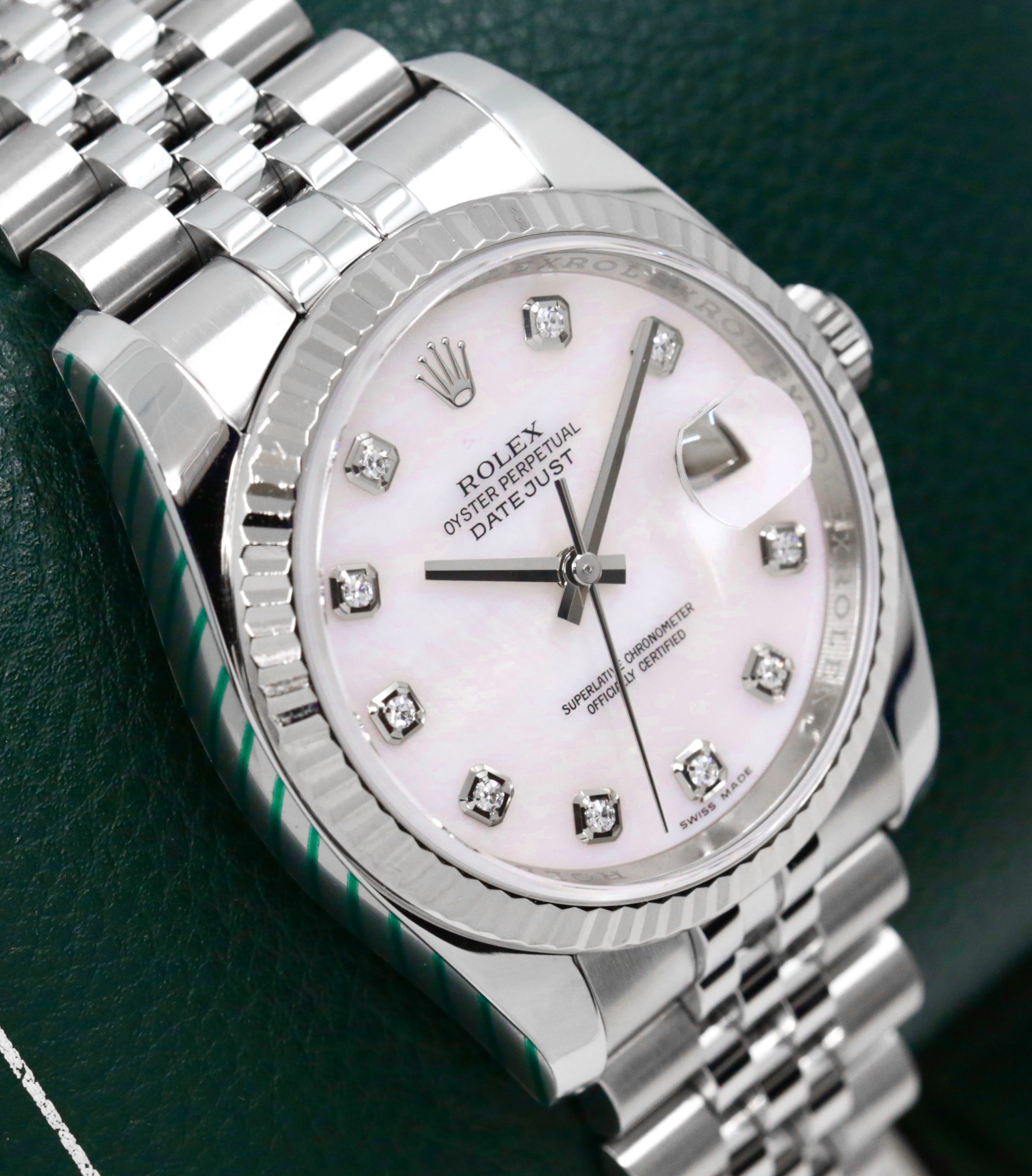 Rolex Oyster Perpetual Datejust ref 116234, 36mm stainless steel with white gold bezel, mother of pearl diamond dial, Jubilee bracelet, just back from Rolex service centre. - Image 2