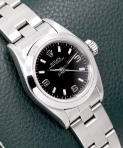 Alternative view of Rolex Lady Oyster Perpetual, 24mm, Stainless Steel, Black 3,6,9 Explorer Dial, on Stainless Steel Rolex Oyster Bracelet, Ref. 67180, Circa: 1996, with Box & Books