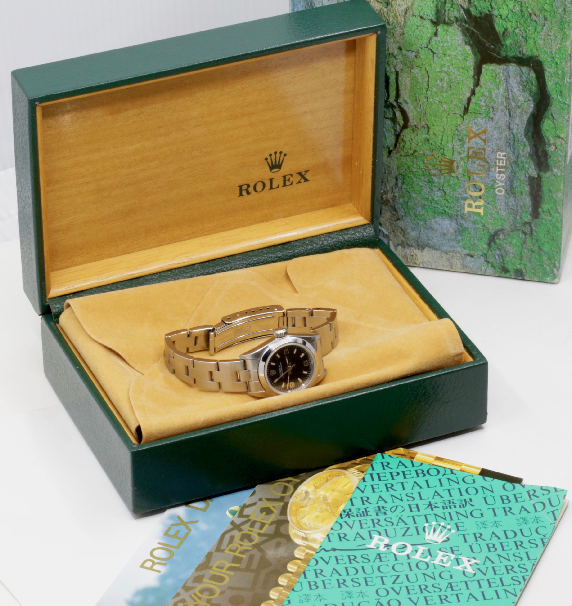 Rolex Lady Oyster Perpetual, 24mm, Stainless Steel, Black 3,6,9 Explorer Dial, on Stainless Steel Rolex Oyster Bracelet, Ref. 67180, Circa: 1996, with Box & Books - Image 7