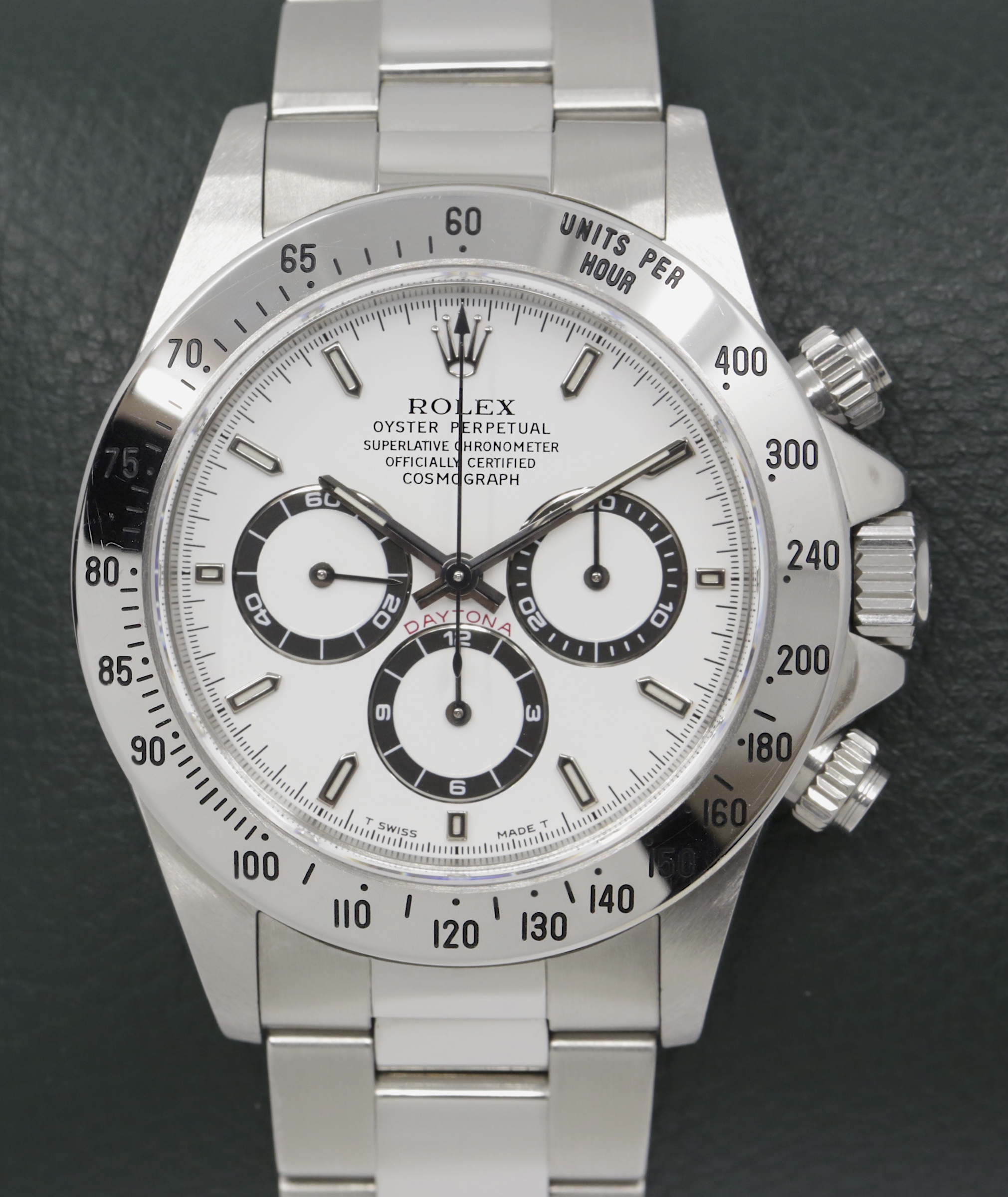 Rolex Cosmograph Daytona, Zenith Movement, Stainless Steel, White index Dial, with Stainless Steel Bezel, on Rolex Stainless Steel Oyster Bracelet, Ref. 16520, Circa: 1997, with Original Rolex Box