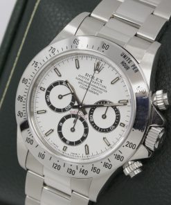 Alternative view of Rolex Cosmograph Daytona, Zenith Movement, Stainless Steel, White index Dial, with Stainless Steel Bezel, on Rolex Stainless Steel Oyster Bracelet, Ref. 16520, Circa: 1997, with Original Rolex Box