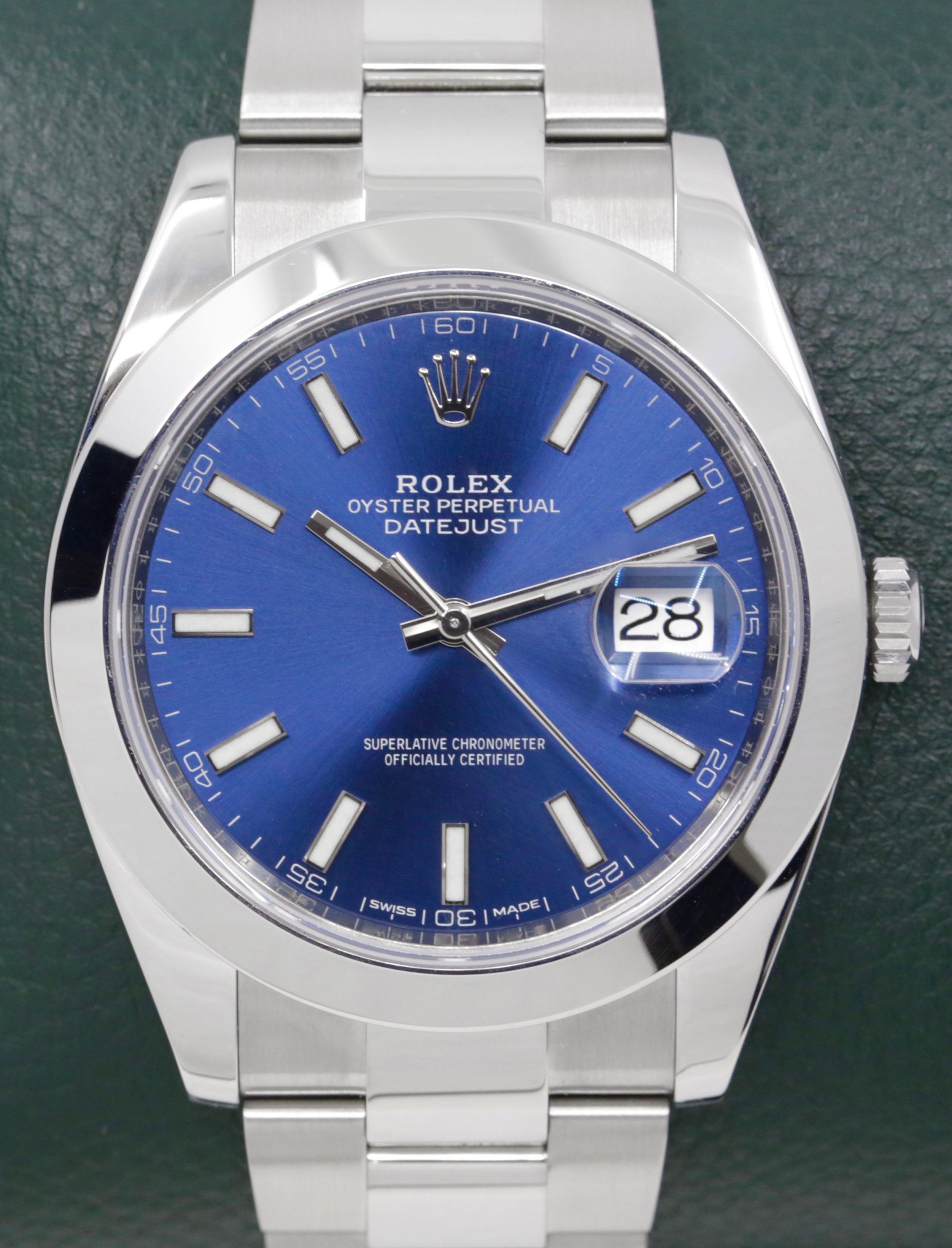 Rolex Datejust 41 in Stainless Steel, Smooth steel Bezel, Blue Index Dial, Rolex Oystersteel Bracelet, Ref. 126300, Circa: 2018, Complete with Box, Books & Rolex Warranty Card