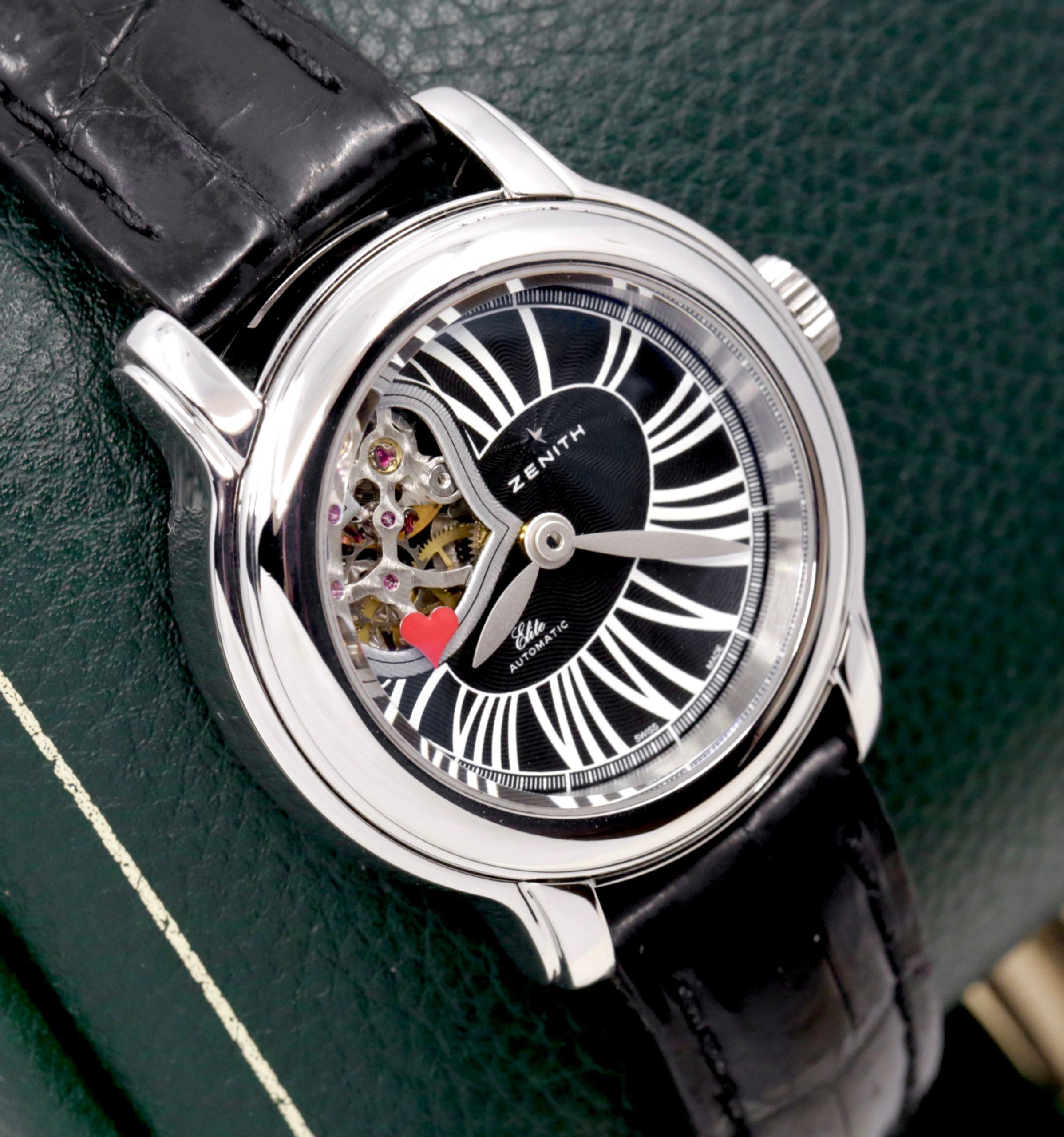 Zenith Baby Star Open Heart Automatic in stainless Steel on Black Zenith Leather Strap with Black Dial Ref: 03.1220.68/23.C672, Ca. 2013, with Zenith Warranty Card - Image 3
