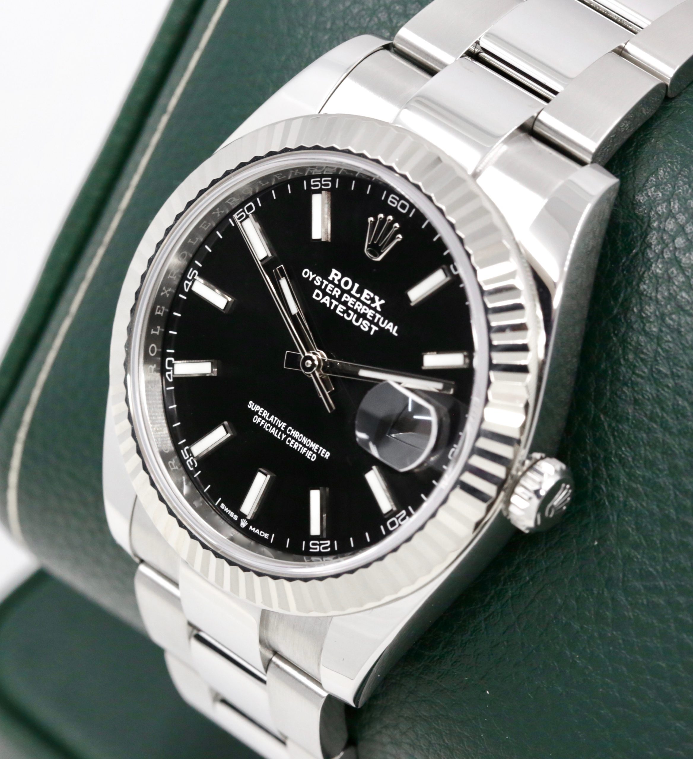 Rolex Datejust 41, Stainless Steel, Bright Black Index Dial, 18ct White Gold Fluted Bezel, on Stainless Steel Rolex Oyster Bracelet, Ref. 126334, Circa: 2021, with Box, Books, Swing Tags, Rolex Warranty Card & Balance of 5 Year Rolex Factory Warranty - Image 2