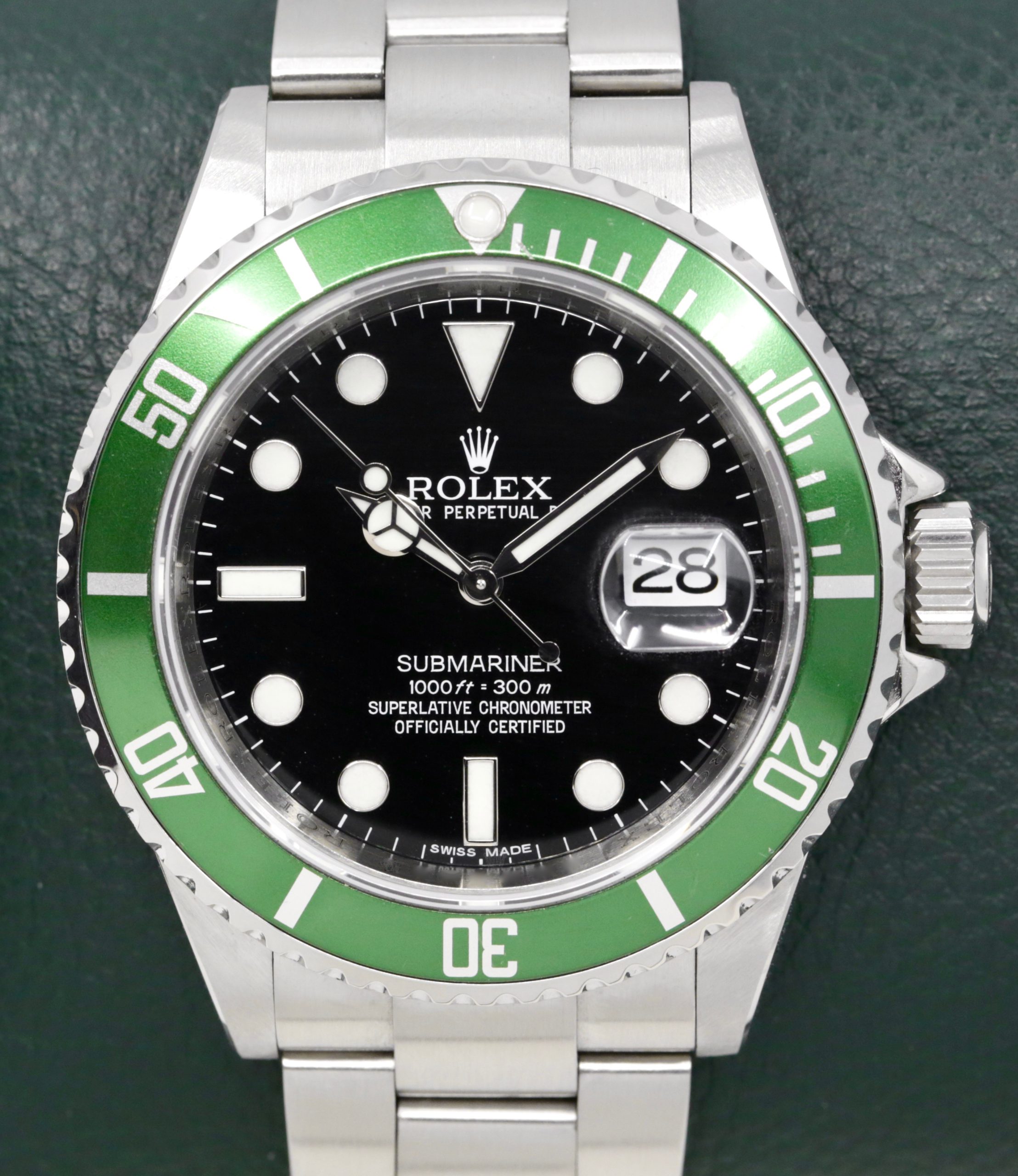 Rolex Submariner Date "Kermit", Stainless Steel, Green Bezel, Black Dial, on Stainless Steel Rolex Oyster Bracelet, Ref. 16610LV, Circa: 2010, with Box, Rolex Warranty Card & Rolex Service Card Dated March 2020