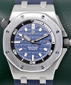 Audemars Piguet Royal Oak Offshore Diver, in Stainless Steel, Blue “Mega Tapisserie” Dial, on Blue Audemars Piguet Rubber Strap on Stainless Steel Audemars Piguet Tang Buckle, Ref. 15720ST, Circa: 2023, with Box, Audemars Piguet Warranty & Balance of 2 Year Audemars Piguet Factory Warranty