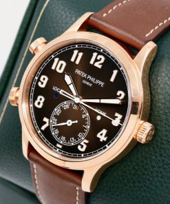 Alternative view of Patek Philippe Calatrava Pilots Travel Time, in 18ct Rose Gold, Brown Sunburst Dial, on Brown Patek Philippe Leather Strap with 18ct Rose Gold Patek Philippe Tang Buckle, Ref. 5524R, Circa: 2019, with Box, Books & Patek Philippe Certificate of Origin