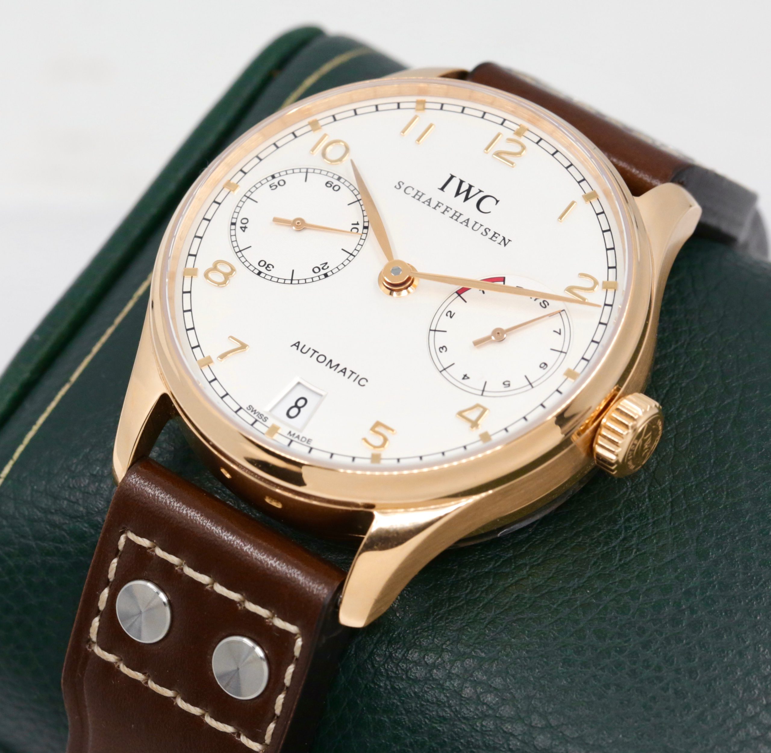 IWC Portugieser Automatic, in 18ct Rose Gold, Silver Arab Dial with Sub-Dials and Date, on Brown IWC Leather Strap with 18ct Rose Gold IWC Deployant, Ref. IW500701, with IWC Service Box & Balance of 1 Year IWC Service Warranty - Image 4