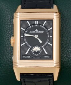 Alternative view of Jaeger LeCoultre Reverso Classic Large Duoface 18ct Rose Gold, features two time zones. JLC alligator band and 18ct rose gold Tang buckle. Ref: Q3842520 complete with Box, books and JLC Warranty card. Ca. 2024. The balancece of 8 year JLC Warranty.