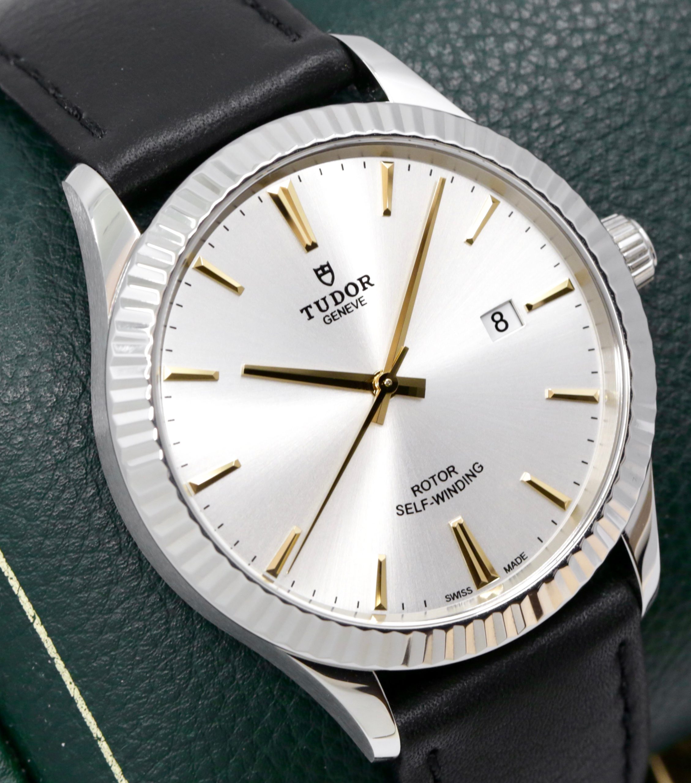 Tudor Style 41 in stainless steel, silver index dial with fluted bezel on a black Tudor leather band with a stainless steel deployant. Ref: 12710. Complete with Box books and Tudor Warranty card Ca. 2023 - Image 2