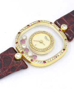 Alternative view of Chopard Happy Diamonds Ladies Watch, in 18ct Yellow Gold, Bezel Set with Diamonds & Rubies, 3 Floating Diamonds & 3 Rubies on Chopard Leather Strap, Ref. 5177, Circa: 2000's