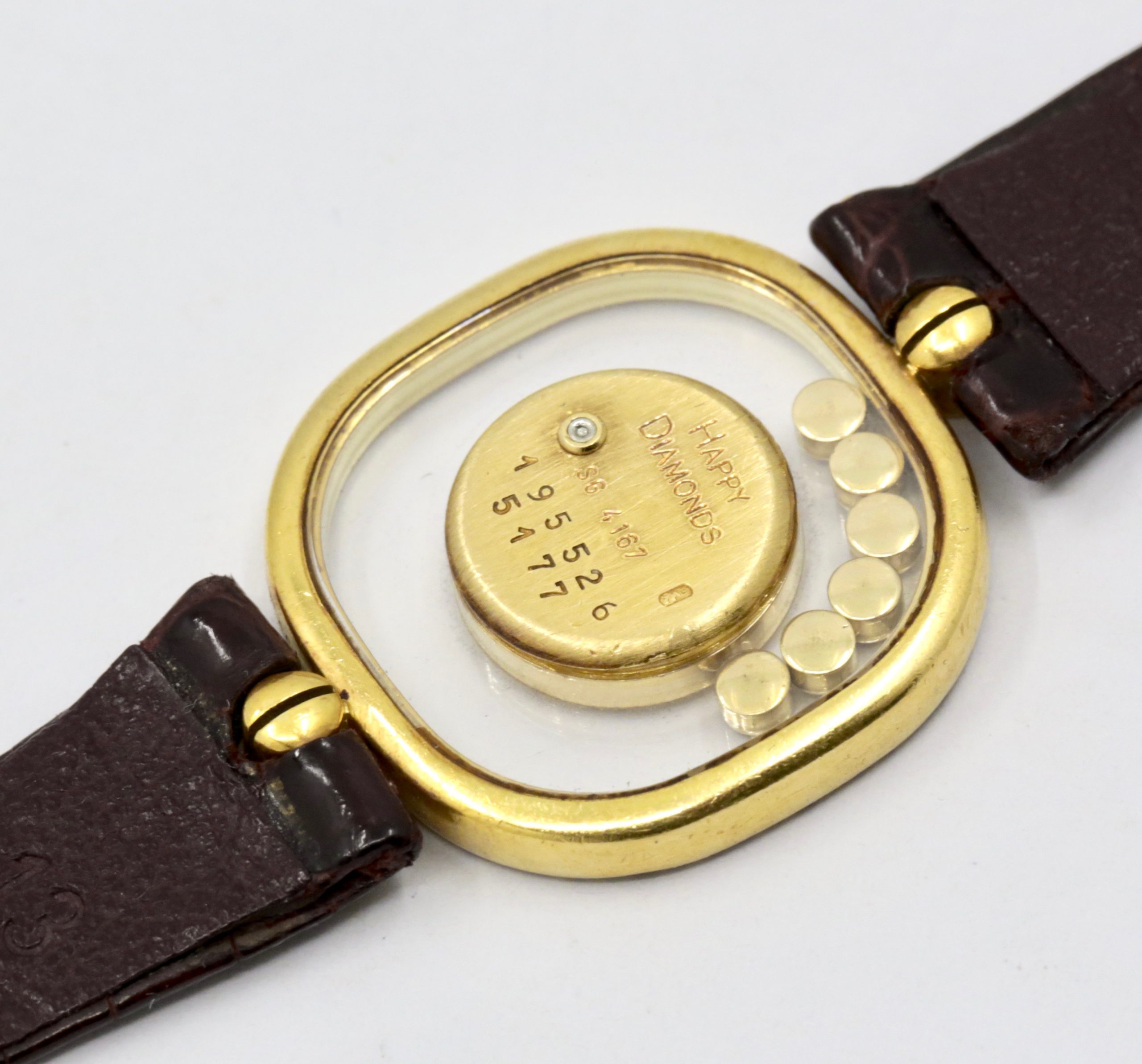 Chopard Happy Diamonds Ladies Watch, in 18ct Yellow Gold, Bezel Set with Diamonds & Rubies, 3 Floating Diamonds & 3 Rubies on Chopard Leather Strap, Ref. 5177, Circa: 2000's - Image 5