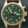 IWC International Watch Co Schaffhausen De Flieger chronograph bronze case, green dial, IW387902, sold new in October 2022.