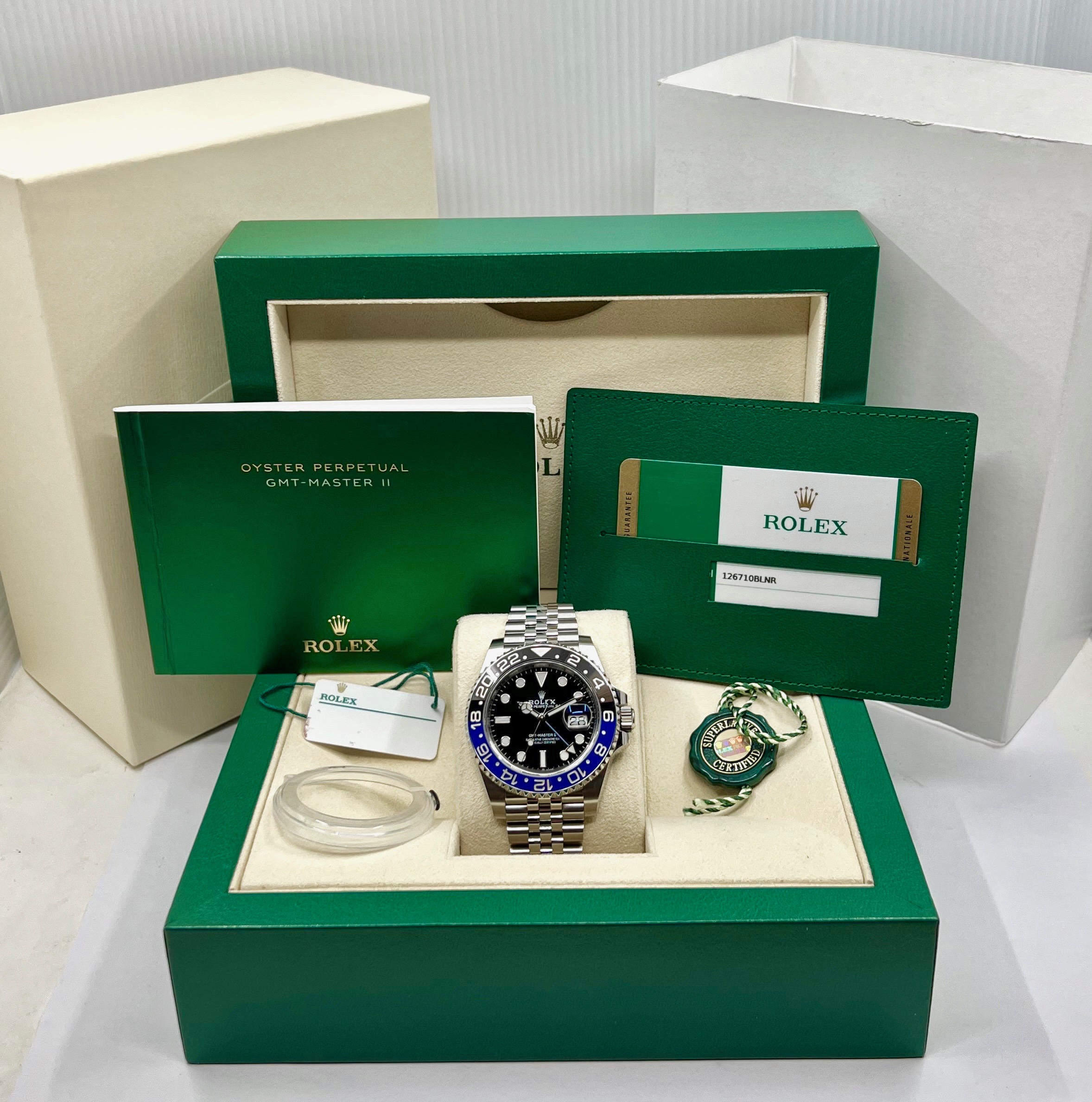 Rolex GMT-Master II "Batgirl", Stainless Steel, Black & Blue Ceramic Bezel, Black Index Dial, on Stainless Steel Rolex Jubilee Bracelet, Ref. 126710BLNR, Circa: 2019, with Box, Books, Swing Tags, Rolex Warranty Card & Balance of 5 Year Rolex Warranty - Image 8